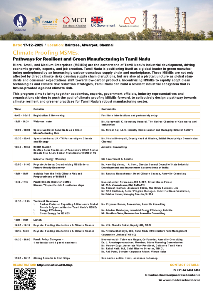 Climate Proofing MSMEs: Pathways for Resilient and Green Manufacturing in Tamil Nadu
