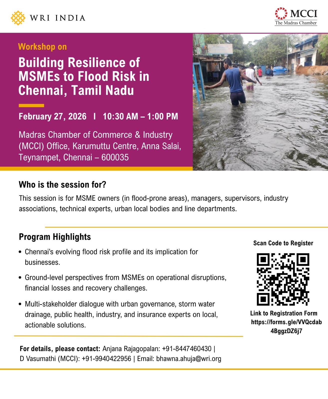 Workshop on Building Resilience of MSMEs to Flood Risk in Chennai, Tamil Nadu